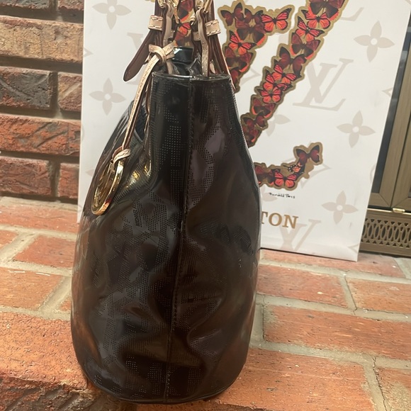 Michael Kors Shiny Black Jet Set Monogram Leather Tote Shoulder Bag - Picture 5 of 8